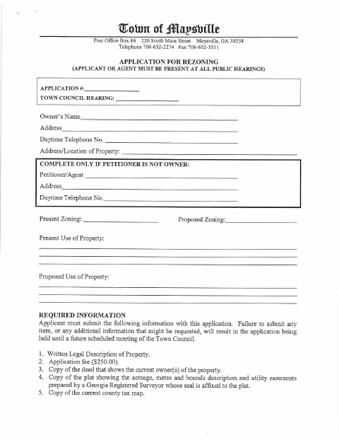 First page of the Rezoning Application