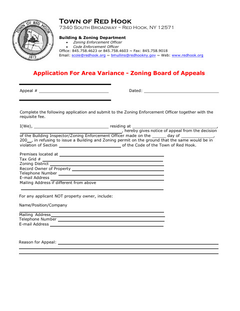 First page of the Application for Area Variance