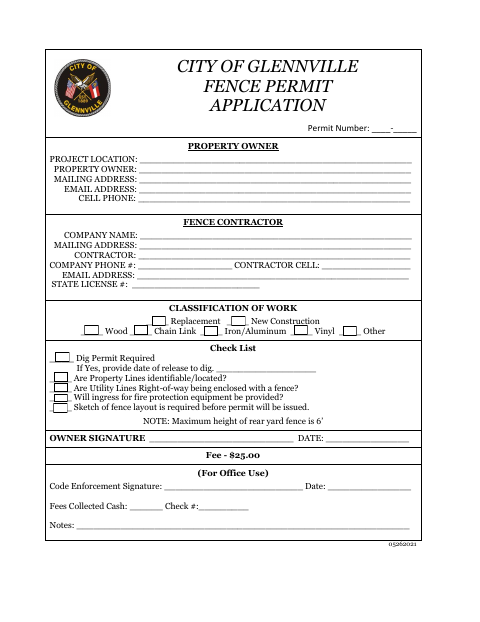 First page of the Fence Permit Application