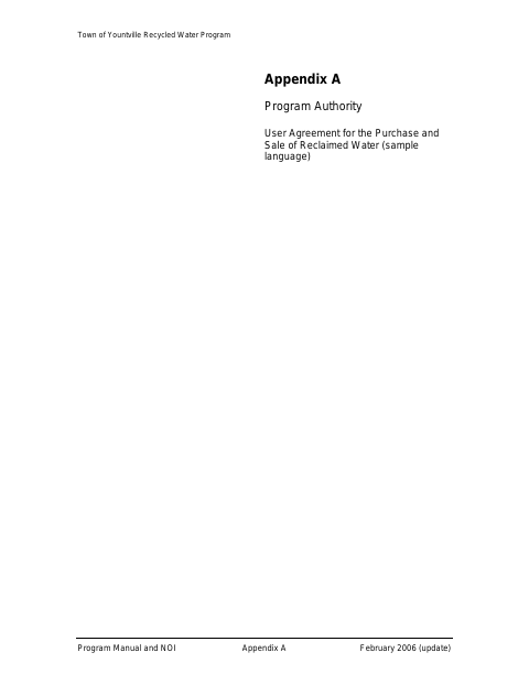 First page of the User Agreement for the Purchase and Sale of Reclaimed Water