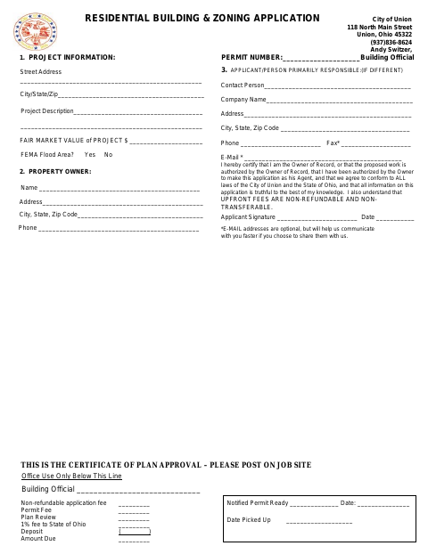 First page of the Residential Building & Zoning Application