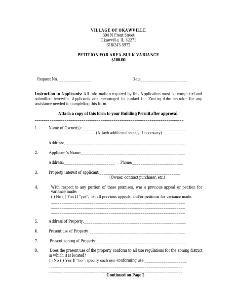 First page of the Petition for Area-Bulk Variance