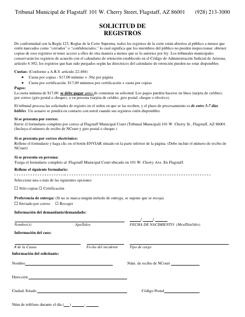 First page of the Municipal Court Records Request (Spanish)