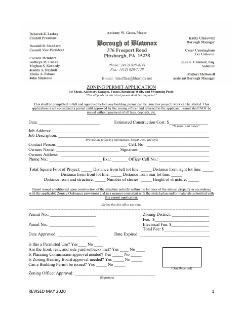 First page of the Zoning Permit Application