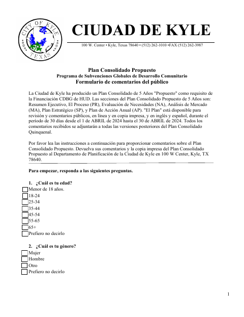 First page of the Formulario De Comentarios Del Público