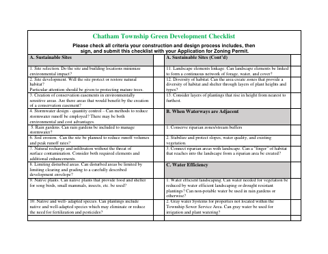 First page of the Green Development Checklist