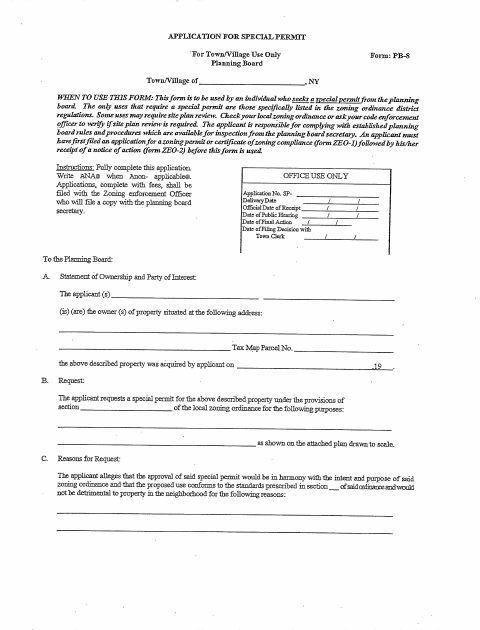 First page of the Application for Special Permit PB-8