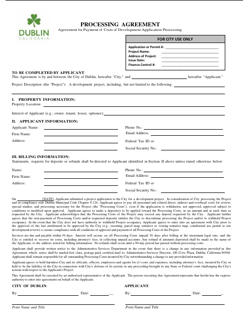 First page of the Processing Agreement