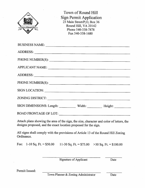 First page of the Sign Permit Application