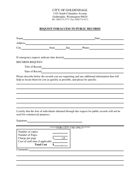 First page of the Request for Access to Public Records
