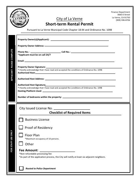 First page of the Short-Term Rental Permit Form