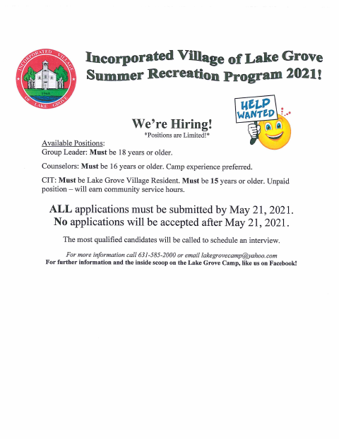 First page of the Summer Recreation Counselor Positions Application