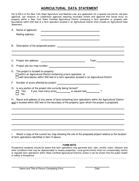First page of the Agricultural Data Statement