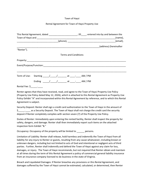 First page of the Rental Agreement