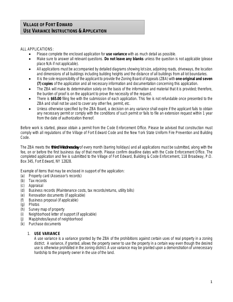 First page of the Use Variance Application