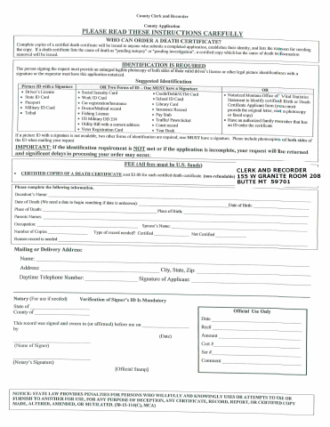 First page of the Death Certificate Request