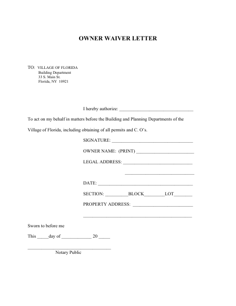 First page of the Owner Waiver Letter
