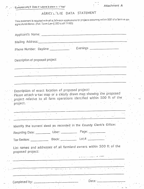 First page of the Agriculture Data Statement – Attachment A
