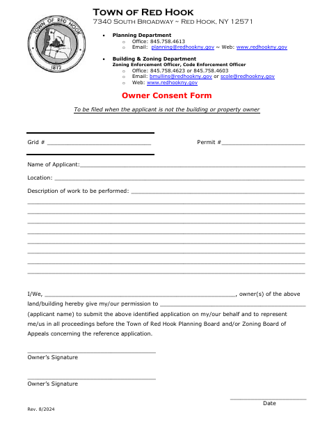 First page of the Owner Consent Form