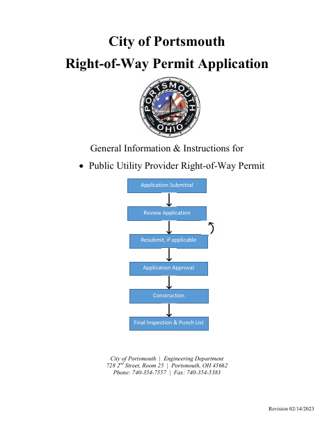 First page of the Public Utility Right-of-Way Permit Application