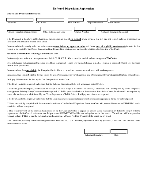 First page of the Deferred Disposition Request Form