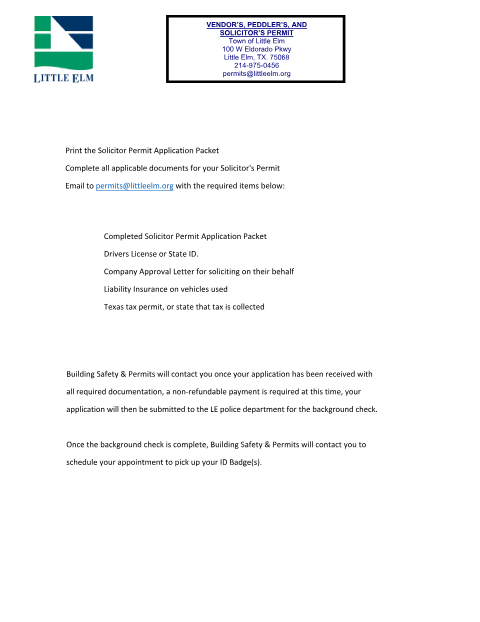 First page of the Solicitors Permit Application Packet