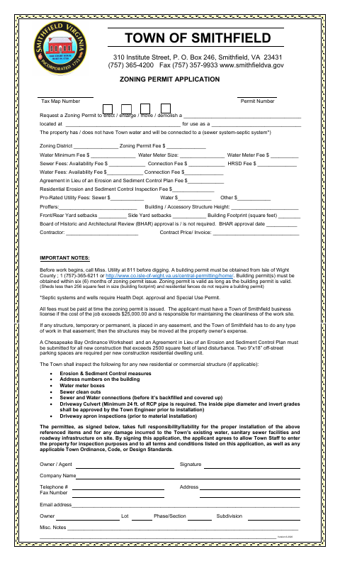 First page of the Zoning Permit Application for Improvements Other Than Residential Accessory Buildings, Structures and Additions
