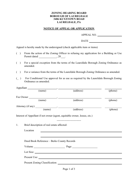 First page of the Notice of Appeal or Application