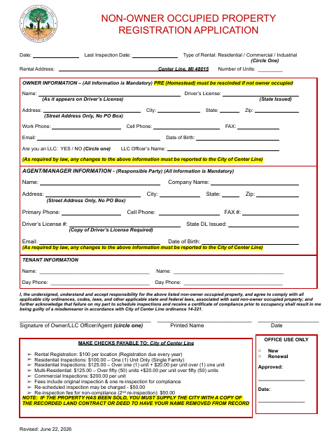 First page of the Non-Owner Occupied Property Registration Application