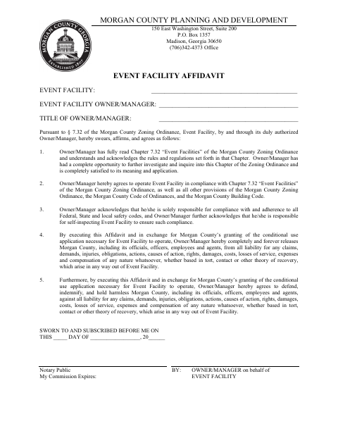 First page of the Event Facility Affidavit