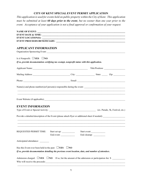 First page of the Special Event Permit Application