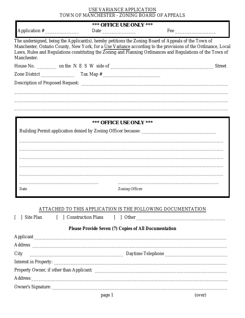 First page of the Use Variance Application