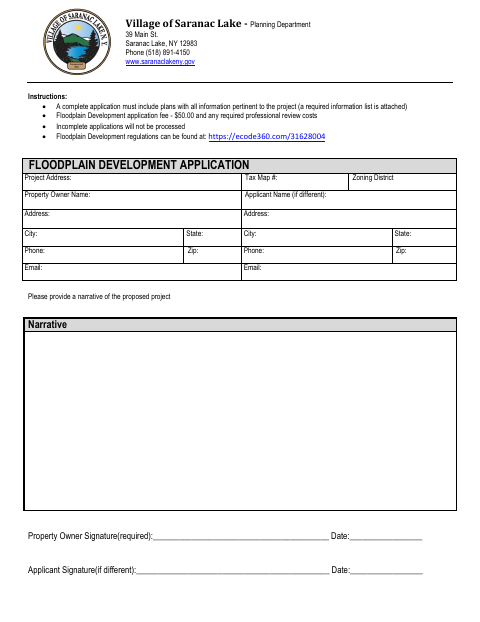 First page of the Floodplain Development Application