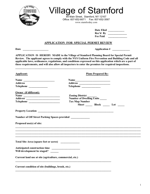 First page of the Application for Special Permit Review