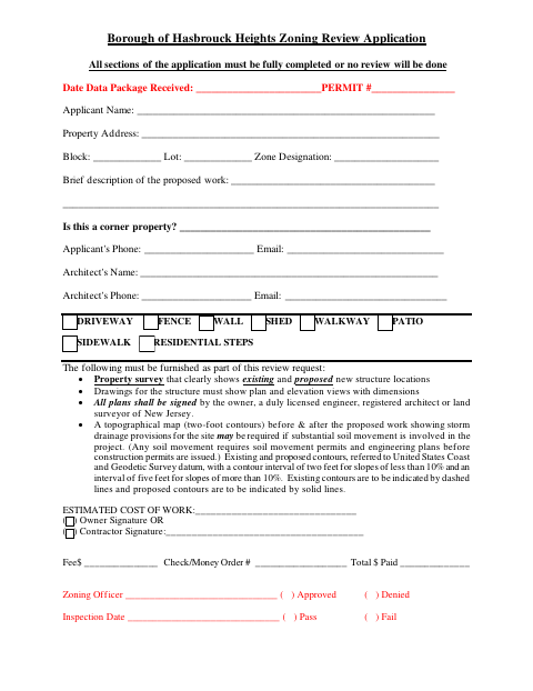 First page of the Zoning Review Application