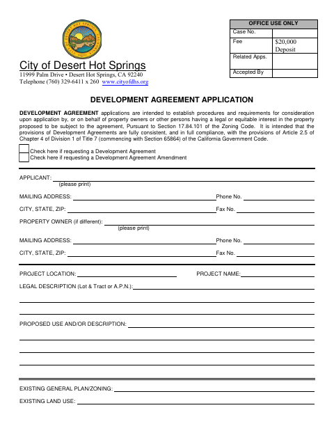First page of the Development Agreement Application