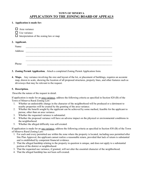 First page of the Application to the Zoning Board of Appeals