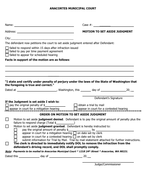 First page of the Motion to Set Aside Judgment