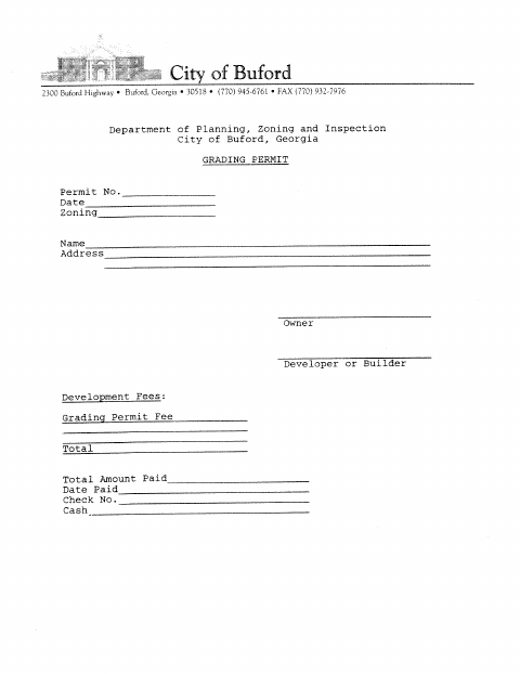 First page of the Grading Permit
