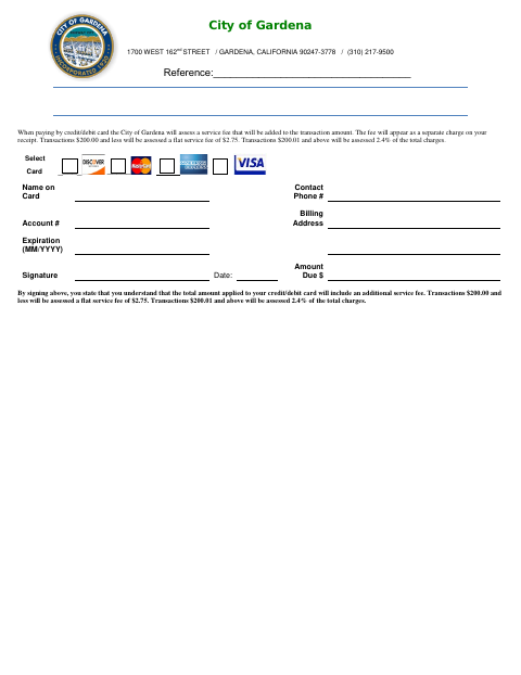 First page of the Credit Card Form