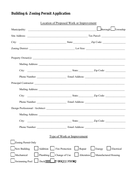 First page of the Building & Zoning Permit Application
