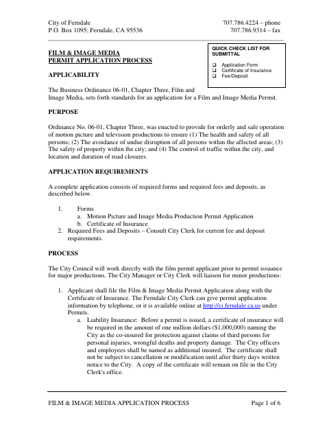 First page of the Film & Image Media Permit Application Process