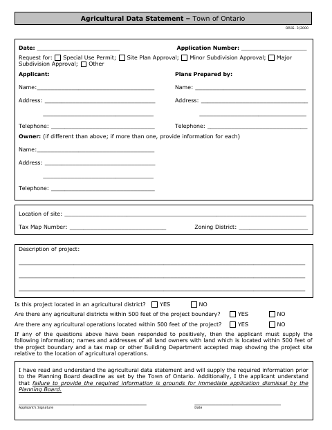 First page of the Agricultural Data Statement