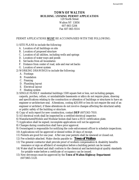 First page of the Building / Zoning Permit Application