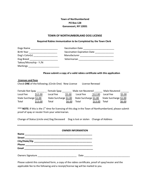 First page of the Dog License Application