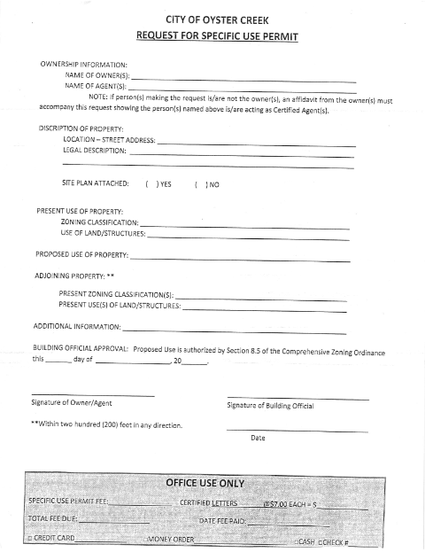 First page of the Request for Specific Use Permit