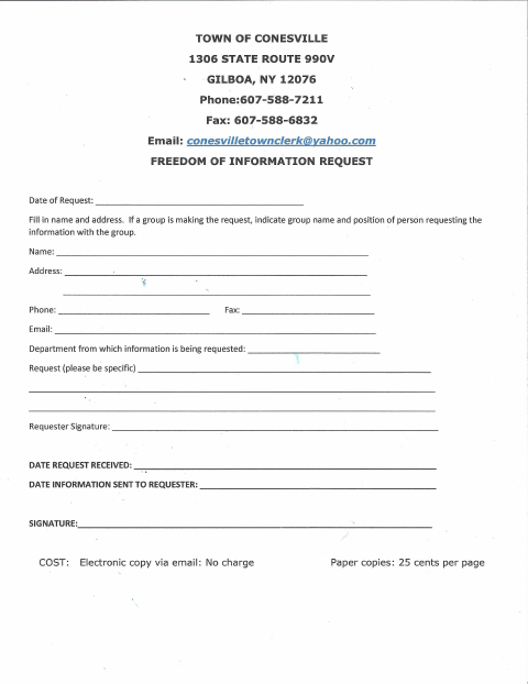 First page of the Freedom of Information Request Form