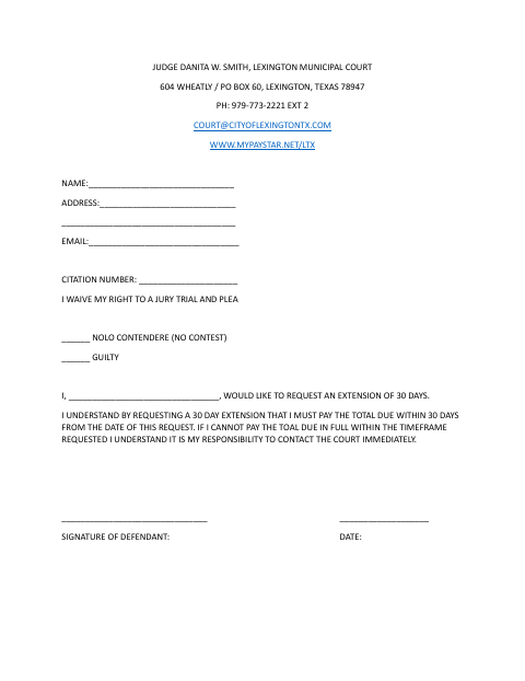 First page of the 30 Day Extension Form