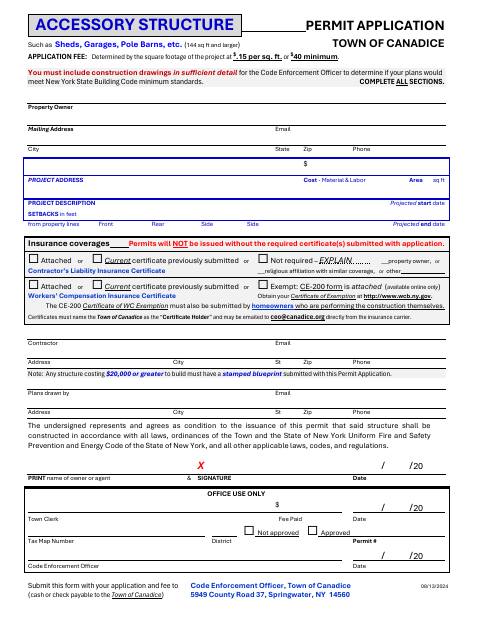 First page of the Accessory Structure Permit Application