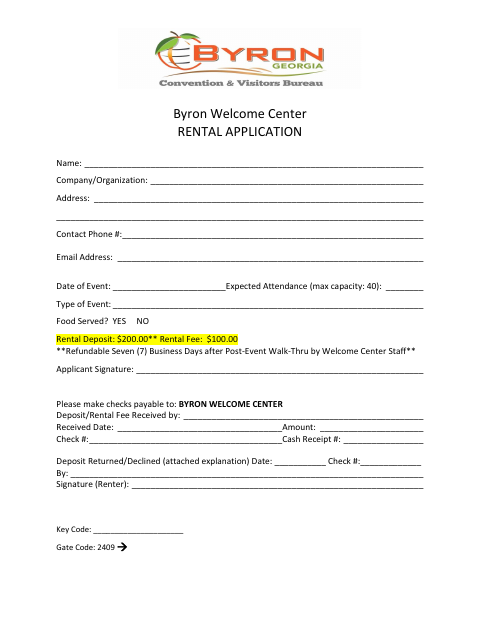 First page of the Welcome Center Rental Application
